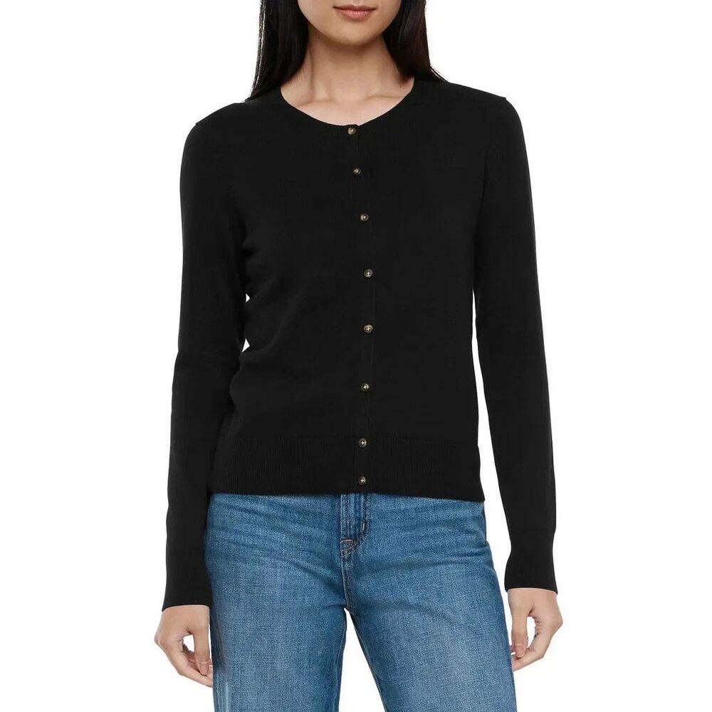 GAP Crewneck Cardigan Sweater Black Beauty Women's XS 100% Cotton Button Knit